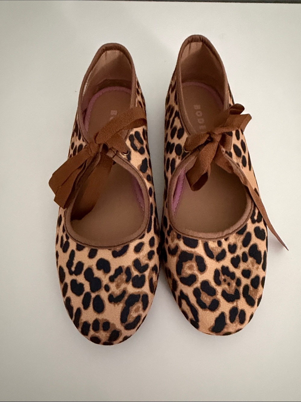 Boden Leopard-Print Ballet Flats in Tan and Black with Bow
